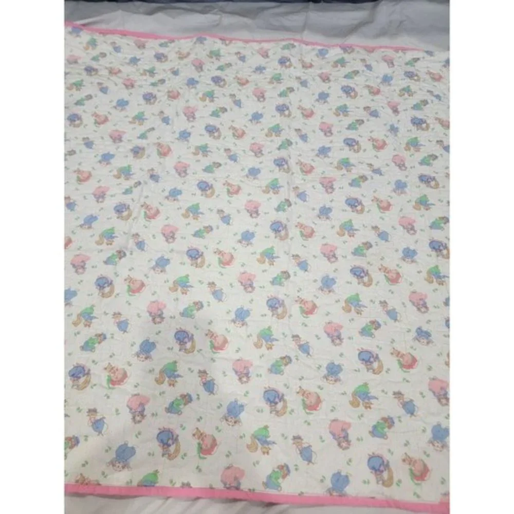 Vintage 90s Julies Journey Bunny Rabbit Quilted Blanket Handmade‎ Reversible